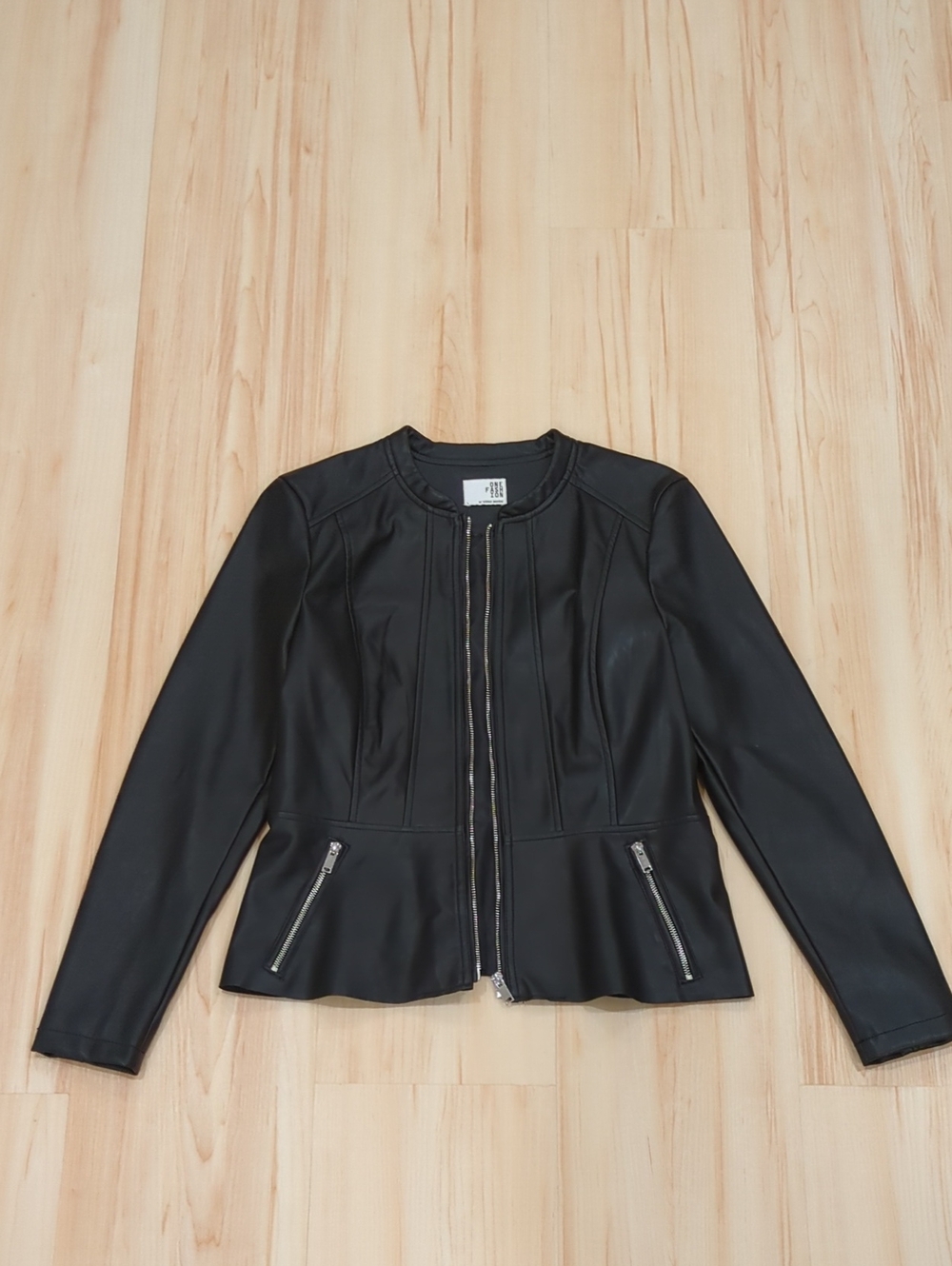 Vero Moda Black Faux-Leather Peplum Jacket with Zip Pockets